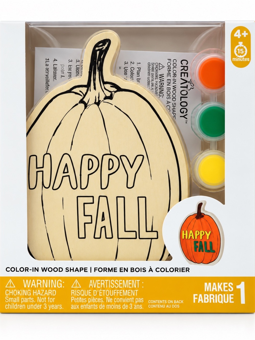 Creatology Happy Fall Pumpkin Color-In Wood Shape Painting Craft Kit